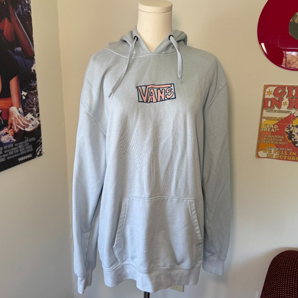 Vans Light Blue and Pink Embroidered Logo Hooded Sweatshirt